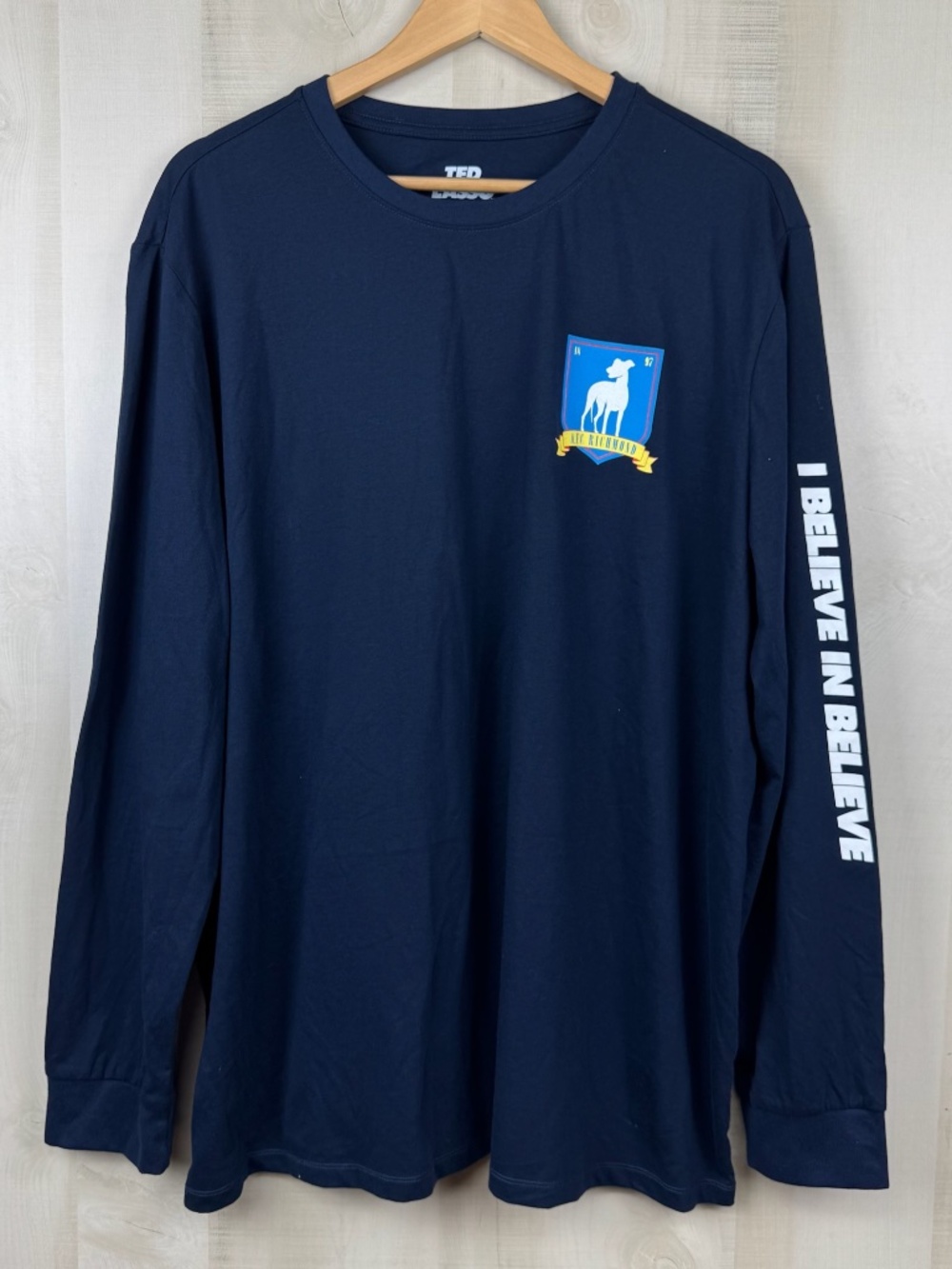 Jerry Leigh Ted Lasso Men’s Long Sleeve T-Shirt Navy AFC Richmond Believe XXL